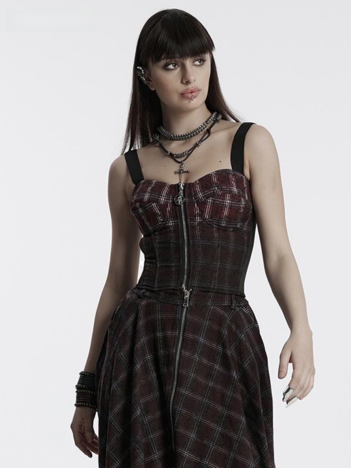Street Fashion Co - Sexy Short Sleeveless Punk Style Plaid