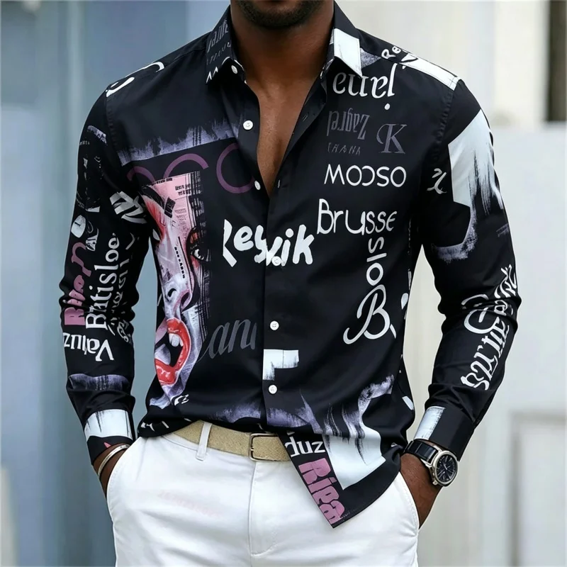 Men's Printed Long-sleeve Shir - Fashion Streetwear ulasan dan harga