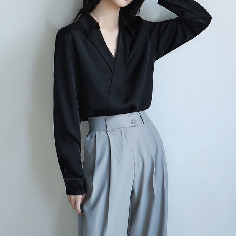 Gidyq Women Black Chiffon Shir - Street Fashion Korea ulasan dan harga