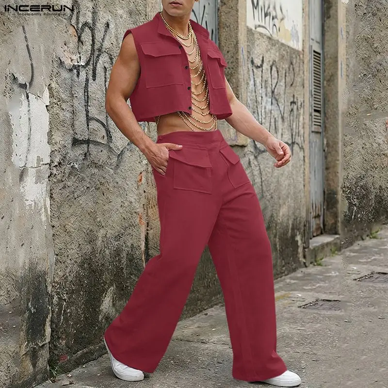 INCERUN Men Sets Solid Sleevel - Fashion Streetwear ulasan dan harga