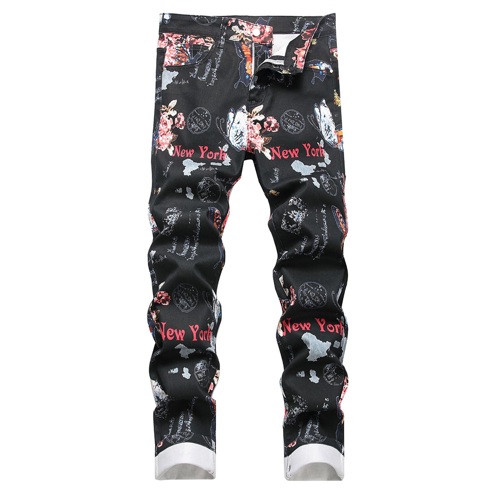 Men Digital Print Jeans Fashio - High Street Fashion New York ulasan dan harga