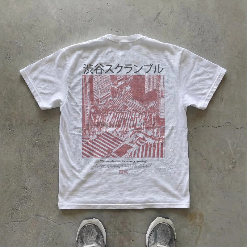 Shibuya Crossroads Pattern T-s - Street Fashion Shibuya ulasan dan harga