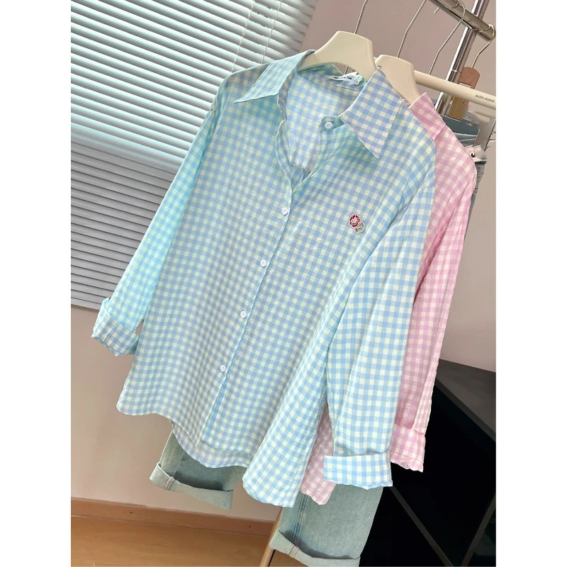 Embroidery Flower Plaid Design - Street Fashion Korea ulasan dan harga
