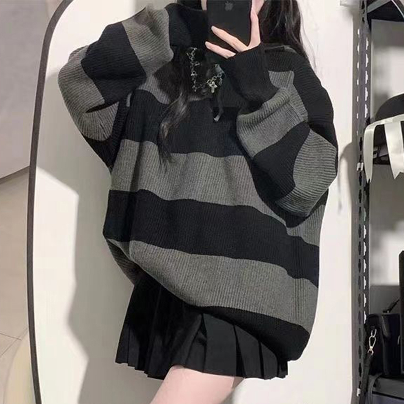 Streetwear Striped Sweater Wom - Street Fashion Korea ulasan dan harga