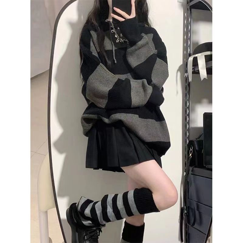 Streetwear Striped Sweater Wom - Street Fashion Korea ulasan dan harga