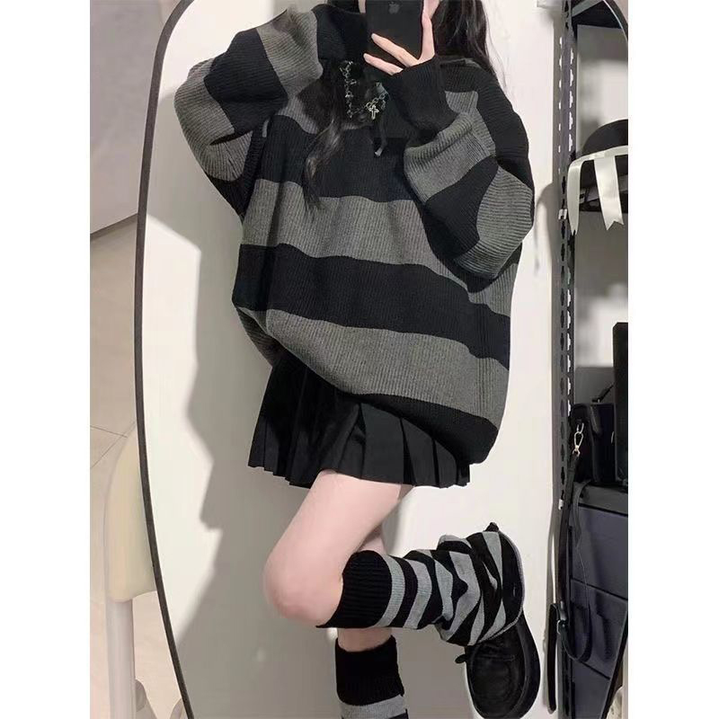 Streetwear Striped Sweater Wom - Street Fashion Korea ulasan dan harga