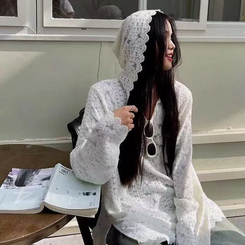 Y2K Lace Hooded Shirts Women S - Street Fashion Korea ulasan dan harga