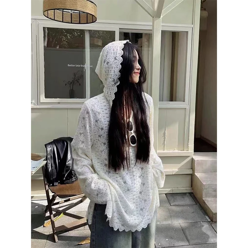 Y2K Lace Hooded Shirts Women S - Street Fashion Korea ulasan dan harga
