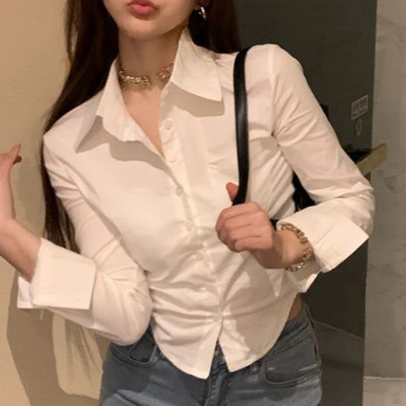 Elegant Women Korean Shirts&Bl - Street Fashion Korea ulasan dan harga